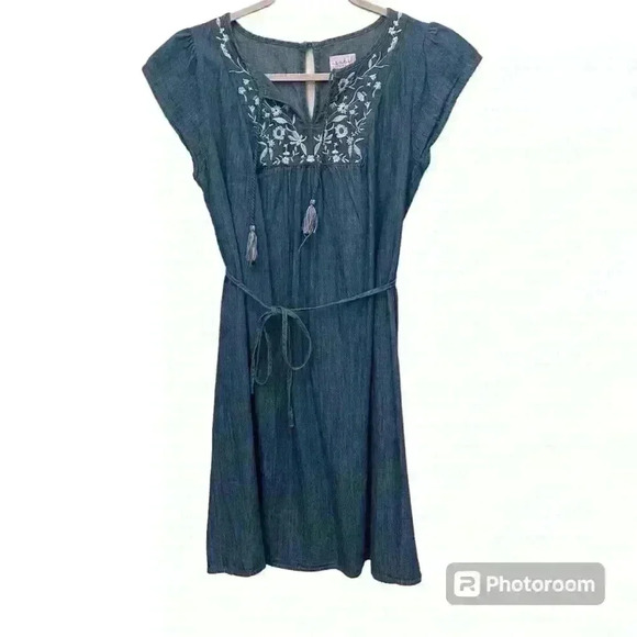 Maternity XS Dress Blue Denim Style with String to Tie around Waist | - Picture 2 of 3